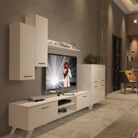 Decoraktiv Eko 6 Mdf Dvd Retro Parlak Beyaz Tv Sehpa Ünitesi