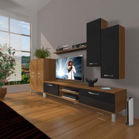 Decoraktiv Eko 6 SLM DVD Krom Ayaklı Ceviz Siyah Tv Ünitesi