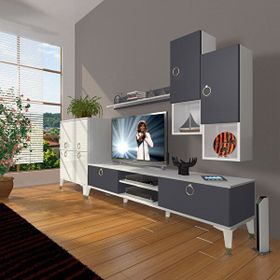 Decoraktiv Eko 6DA Mdf Dvd Gold Beyaz Antrasit Tv Sehpa Ünitesi