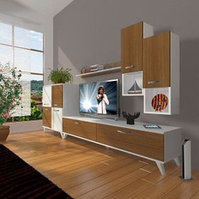 Decoraktiv Eko 6DA Slm Std Retro Beyaz Ceviz Tv Sehpa Ünitesi