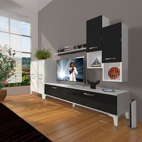 Decoraktiv Eko 6DA Slm Std Silver Beyaz Siyah Tv Sehpa Ünitesi