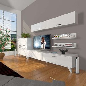 Decoraktiv Eko 6y Slm Std Retro Parlak Beyaz Tv Sehpa Ünitesi