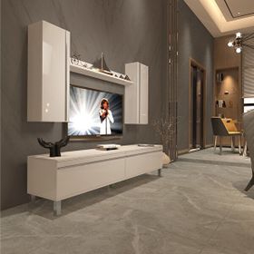 Decoraktiv Eko 7 Mdf Std Krom Ayaklı Parlak Beyaz Tv Sehpa Ünitesi