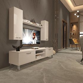 Decoraktiv Eko 7 Slm Dvd Krom Ayaklı Parlak Beyaz Tv Sehpa Ünitesi