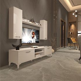 Decoraktiv Eko 7 Slm Dvd Silver Parlak Beyaz Tv Sehpa Ünitesi