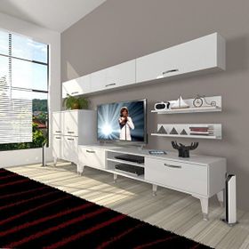 Decoraktiv Eko 8 Mdf Dvd Silver Parlak Beyaz Tv Sehpa Ünitesi