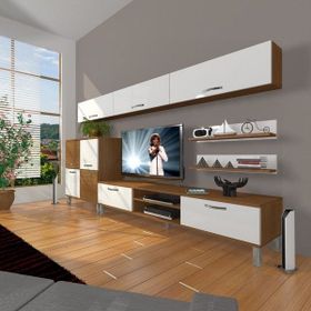 Decoraktiv Eko 8 SLM DVD Krom Ayaklı Beyaz Ceviz Tv Ünitesi