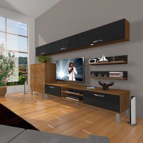 Decoraktiv Eko 8 SLM DVD Krom Ayaklı Ceviz Siyah Tv Ünitesi