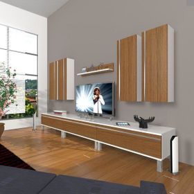 Decoraktiv Eko 8D MDF Krom Ayaklı Beyaz Ceviz Tv Ünitesi