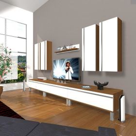 Decoraktiv Eko 8D MDF Krom Ayaklı Beyaz Ceviz Tv Ünitesi