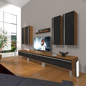Decoraktiv Eko 8D MDF Krom Ayaklı Ceviz Siyah Tv Ünitesi