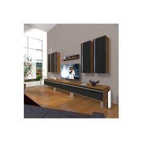 Decoraktiv Eko 8D MDF Krom Ayaklı Ceviz Siyah Tv Ünitesi