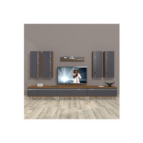 Decoraktiv Eko 8D MDF Krom Ayaklı Ceviz Siyah Tv Ünitesi