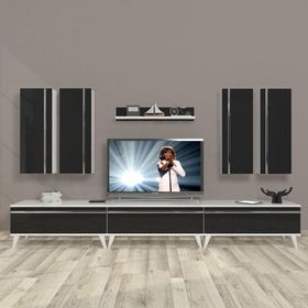 Decoraktiv Eko 8D MDF Retro Beyaz Siyah Tv Ünitesi