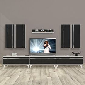 Decoraktiv Eko 8D MDF Retro Beyaz Siyah Tv Ünitesi