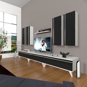 Decoraktiv Eko 8D MDF Retro Beyaz Siyah Tv Ünitesi