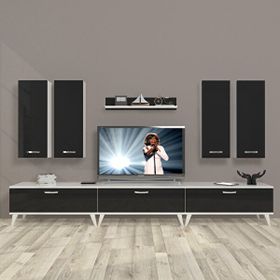 Decoraktiv Eko 8D Slm Retro Beyaz Siyah Tv Sehpa Ünitesi
