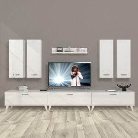 Decoraktiv Eko 8D SLM Retro Parlak Beyaz Tv Ünitesi