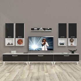 Decoraktiv Eko 8DA Slm Retro Beyaz Siyah Tv Sehpa Ünitesi