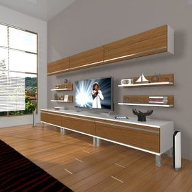 Decoraktiv Eko 8Y MDF Krom Ayaklı Beyaz Ceviz Tv Ünitesi