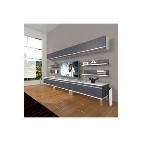 Decoraktiv Eko 8Y MDF Krom Ayaklı Beyaz Siyah Tv Ünitesi