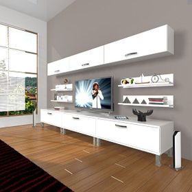 Decoraktiv Eko 8Y SLM Krom Ayaklı Parlak Beyaz Tv Ünitesi
