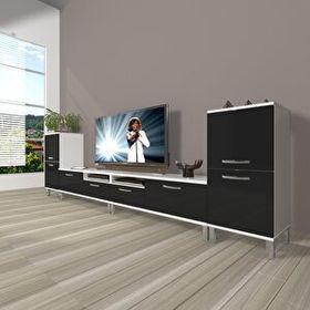 Decoraktiv Eko 9200 Mdf Krom Ayaklı Beyaz Siyah Tv Sehpa Ünitesi