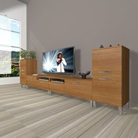 Decoraktiv Eko 9200 Slm Krom Ayaklı Naturel Ceviz Tv Sehpa Ünitesi