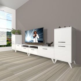 Decoraktiv Eko 9200 Slm Retro Parlak Beyaz Tv Sehpa Ünitesi