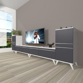 Decoraktiv Eko 9200T Mdf Retro Beyaz Antrasit Tv Sehpa Ünitesi