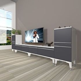 Decoraktiv Eko 9200T Mdf Silver Beyaz Antrasit Tv Sehpa Ünitesi