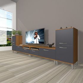 Decoraktiv Eko 9220 Mdf Krom Ayaklı Ceviz Antrasit Tv Sehpa Ünitesi