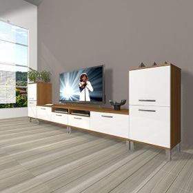 Decoraktiv Eko 9220 Slm Krom Ayaklı Ceviz Beyaz Tv Sehpa Ünitesi