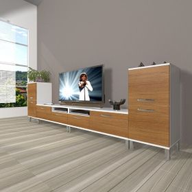 Decoraktiv Eko 9220 Slm Krom Ayaklı Ceviz Beyaz Tv Sehpa Ünitesi