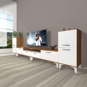 Decoraktiv EKO 9220 SLM Silver Beyaz Ceviz TV Sehpa Ünitesi