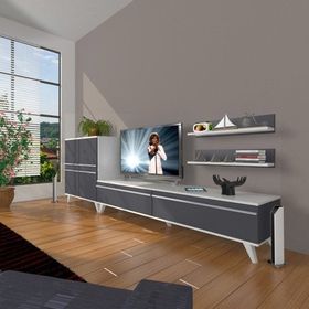 Decoraktiv EKO On MDF STD Beyaz Antrasit TV Sehpa Ünitesi