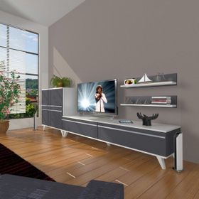 Decoraktiv EKO On MDF STD Beyaz Antrasit TV Sehpa Ünitesi