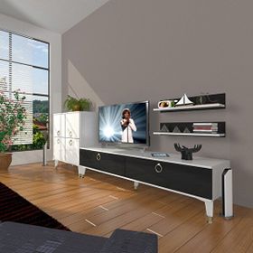Decoraktiv EKO On MDF STD Gold Beyaz Siyah TV Sehpa Ünitesi