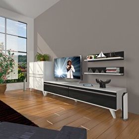 Decoraktiv EKO On MDF STD Retro Beyaz Siyah TV Sehpa Ünitesi