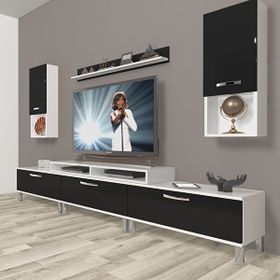 Decoraktiv Ekoflex 270DA Slm Krom Ayaklı Beyaz Siyah Tv Sehpa Ünitesi