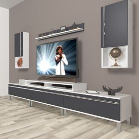 Decoraktiv Ekoflex 270TA Mdf Krom Ayaklı Beyaz Antrasit Tv Sehpa Ünitesi