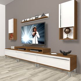 Decoraktiv Ekoflex 270TA Mdf Krom Ayaklı Beyaz Ceviz Tv Sehpa Ünitesi