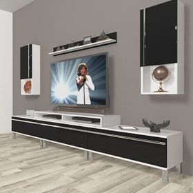 Decoraktiv Ekoflex 270TA Mdf Krom Ayaklı Beyaz Siyah Tv Sehpa Ünitesi