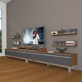 Decoraktiv Ekoflex 360R Mdf Krom Ayaklı Ceviz Antrasit Tv Sehpa Ünitesi