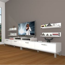 Decoraktiv Ekoflex 360R Slm Krom Ayaklı Parlak Beyaz Tv Sehpa Ünitesi