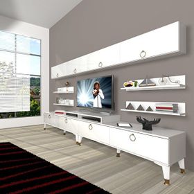 Decoraktiv Ekoflex 360Y Mdf Gold Parlak Beyaz Tv Sehpa Ünitesi