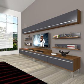 Decoraktiv Ekoflex 360Y Mdf Krom Ayaklı Ceviz Antrasit Tv Sehpa Ünitesi