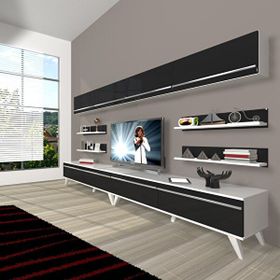 Decoraktiv Ekoflex 360Y Mdf Retro Beyaz Siyah Tv Sehpa Ünitesi