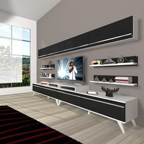 Decoraktiv Ekoflex 360Y Mdf Retro Beyaz Siyah Tv Sehpa Ünitesi