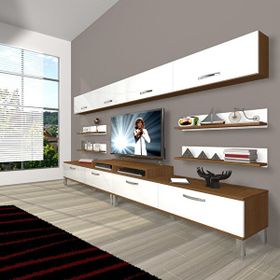 Decoraktiv Ekoflex 360Y Slm Krom Ayaklı Beyaz Ceviz Tv Sehpa Ünitesi